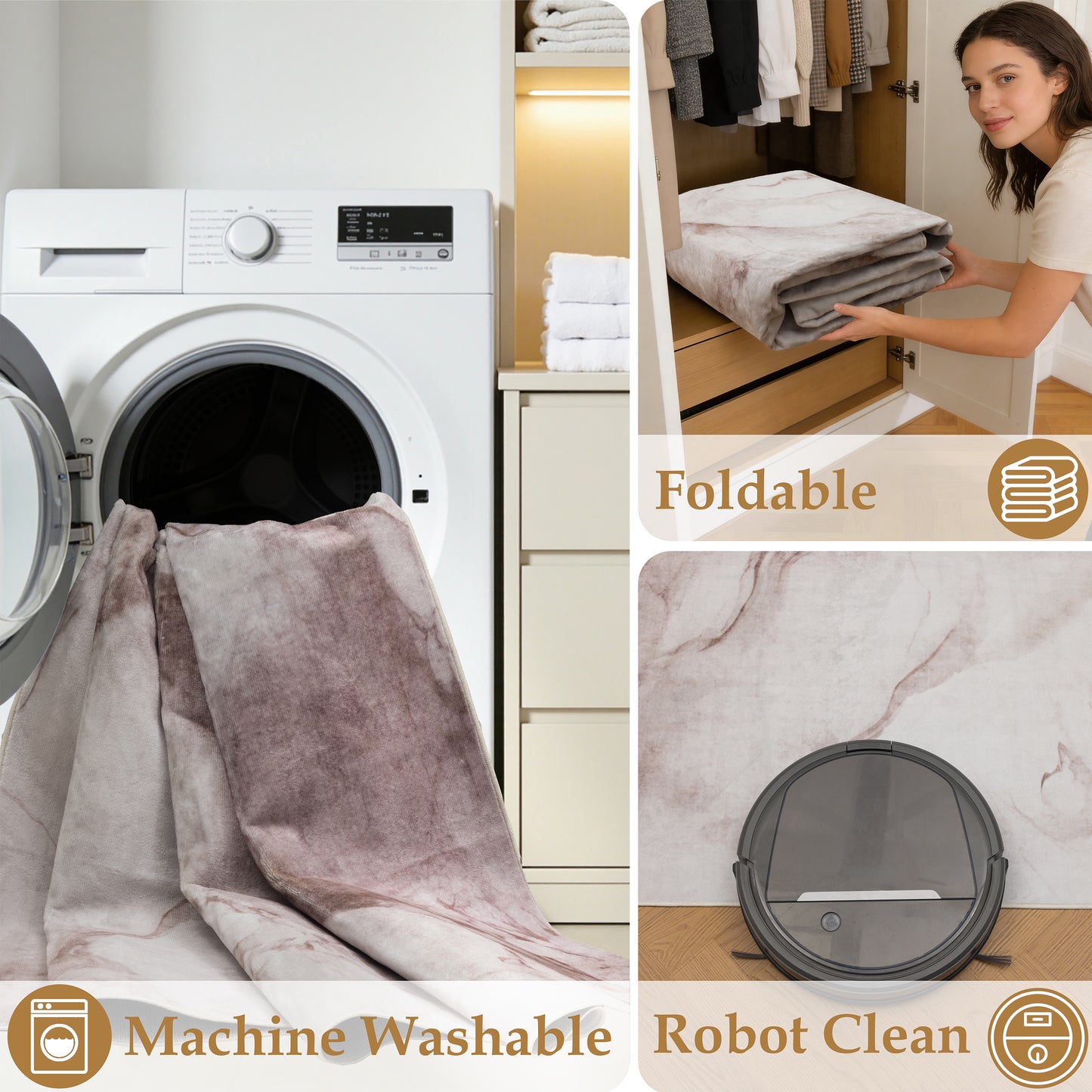 Tappeto moderno astratto lavabile beige avorio - VR2005