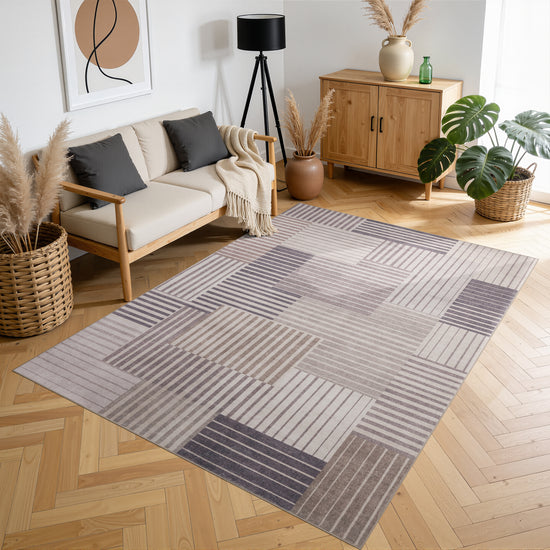 Tappeto moderno astratto lavabile beige grigio - VR2006