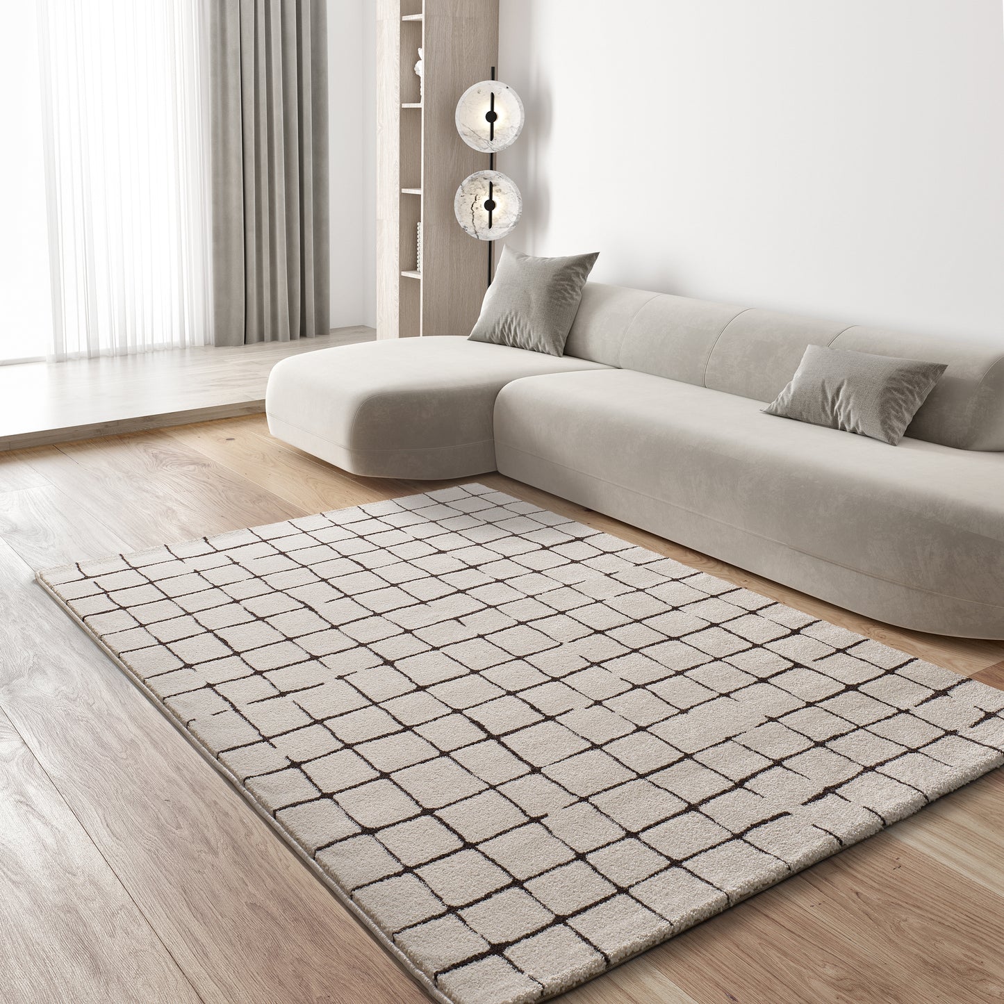 Tappeto design retrò moderno salotto bianco nero- UN2078
