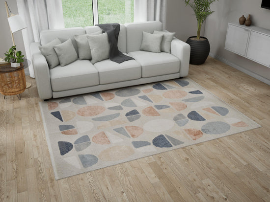 Tappeto lavabile per salotto moderno beige multicolore - VR7006