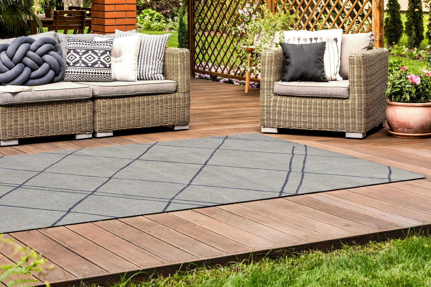 Tappeto outdoor avorio azzurro per balcone terrazzo veranda - VR1008